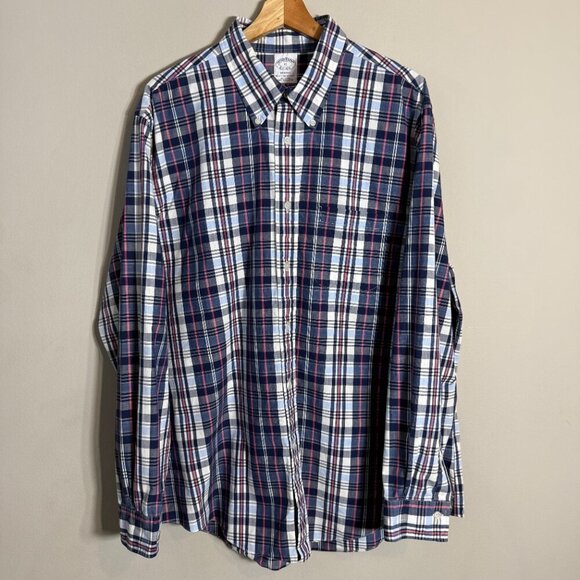 Brooks Brothers Plaid Regent Button Down Shirt Men's XL Blue White Preppy Casual - Picture 4 of 13